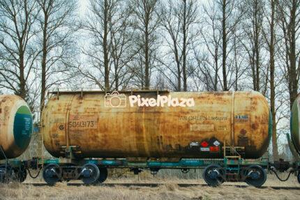 Rusty Fuel Tanker Train Car on Railway Track